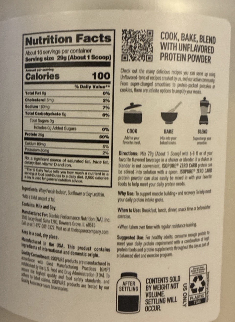 2- 16 Oz ISOPURE Zero Carb Whey 25g Serving Protein Isolate Powder -Unflavored