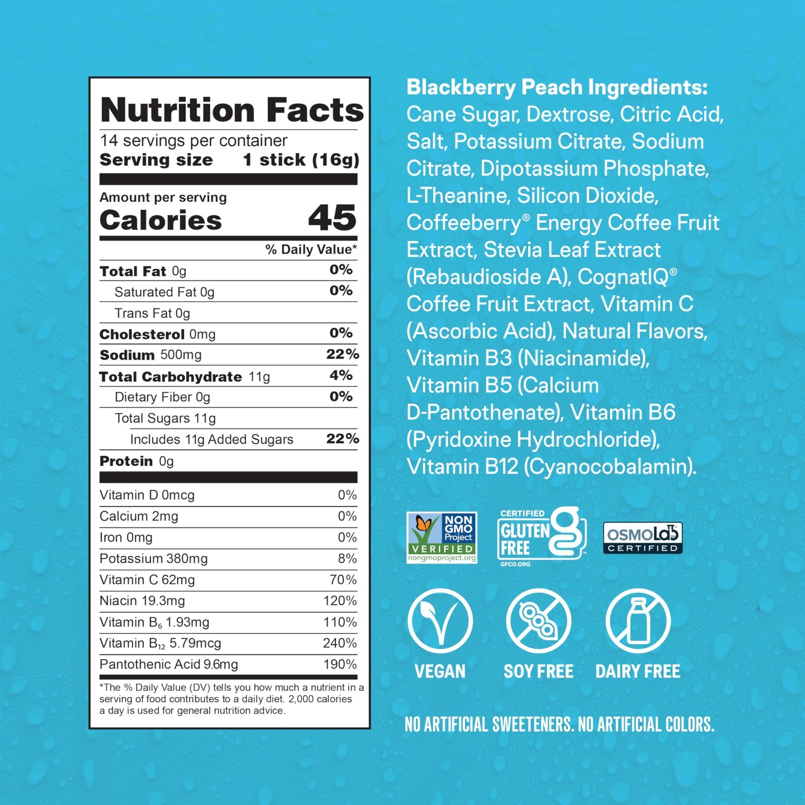 Hydration Multiplier + Energy Electrolyte Powder Drink – Blackberry Peach, 14 Se