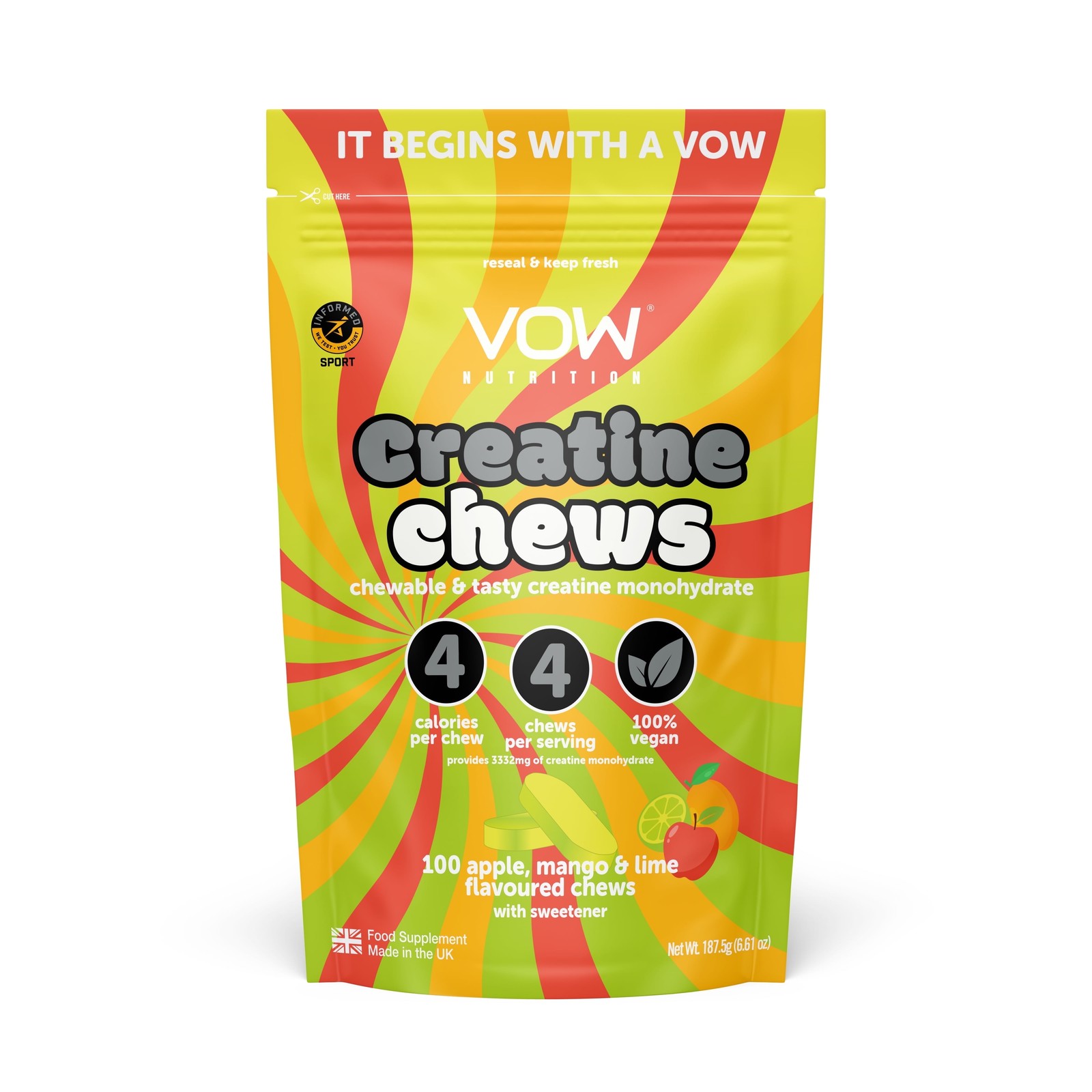 Creatine Chews, Apple, Mango and Lime, 100 Count