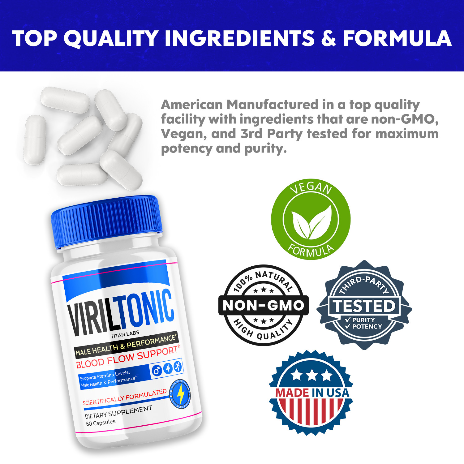 Viriltonic for Male, Viril Tonic Advanced Formula Men Support (180 Capsules)