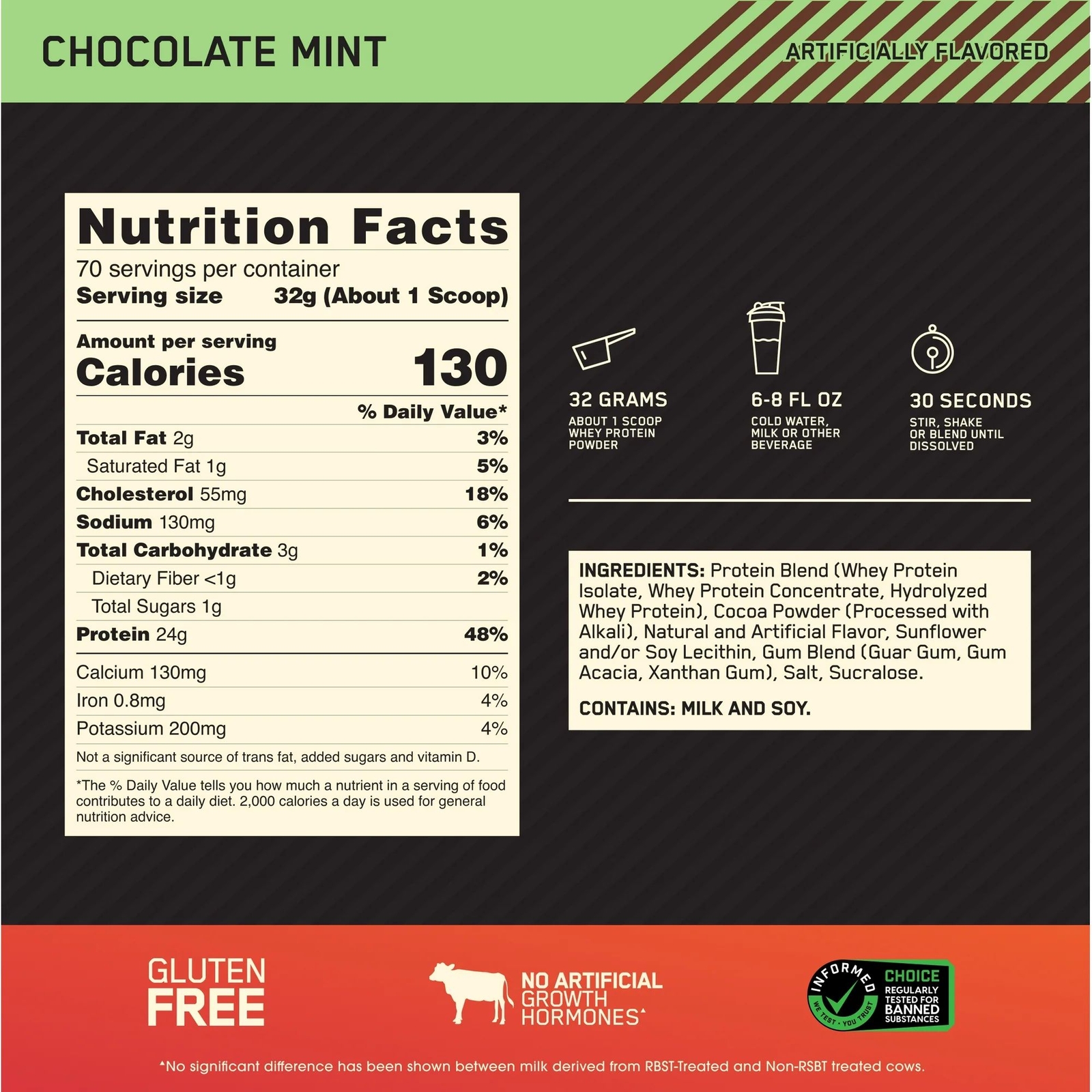 Optimum Nutrition Gold Standard 100% Whey Protein Powder, Chocolate Mint, 5lb