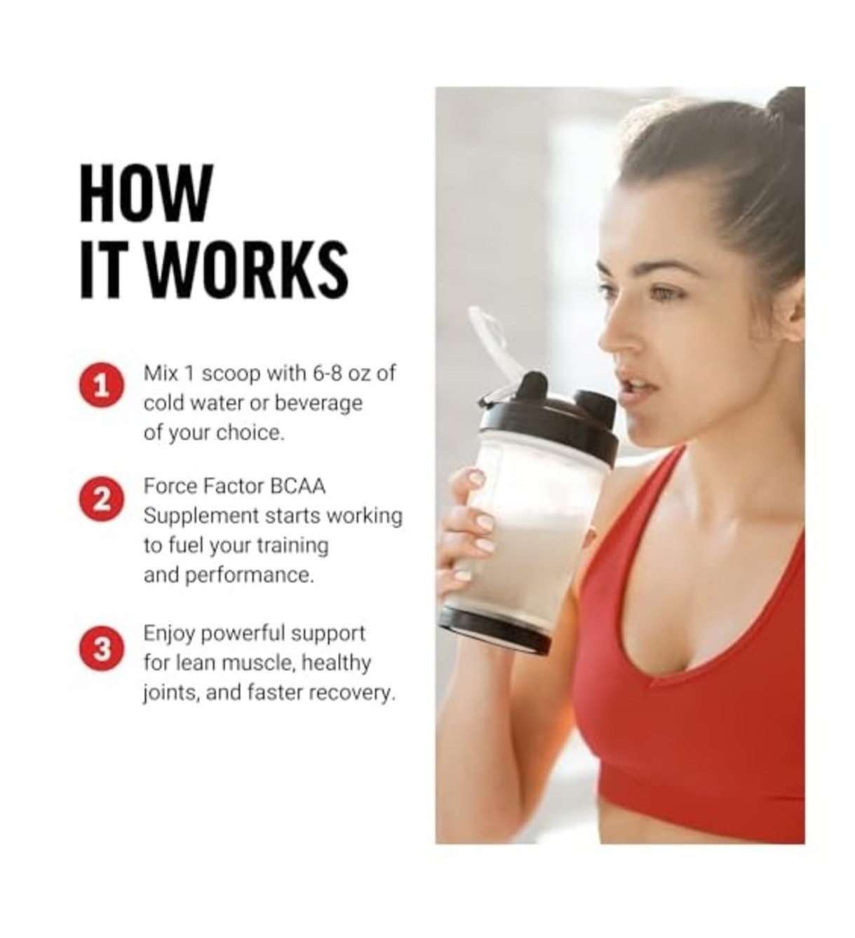 Force Factor BCAA Powder Cherry Limeade 30 Serv 7.1 oz 5g Dose