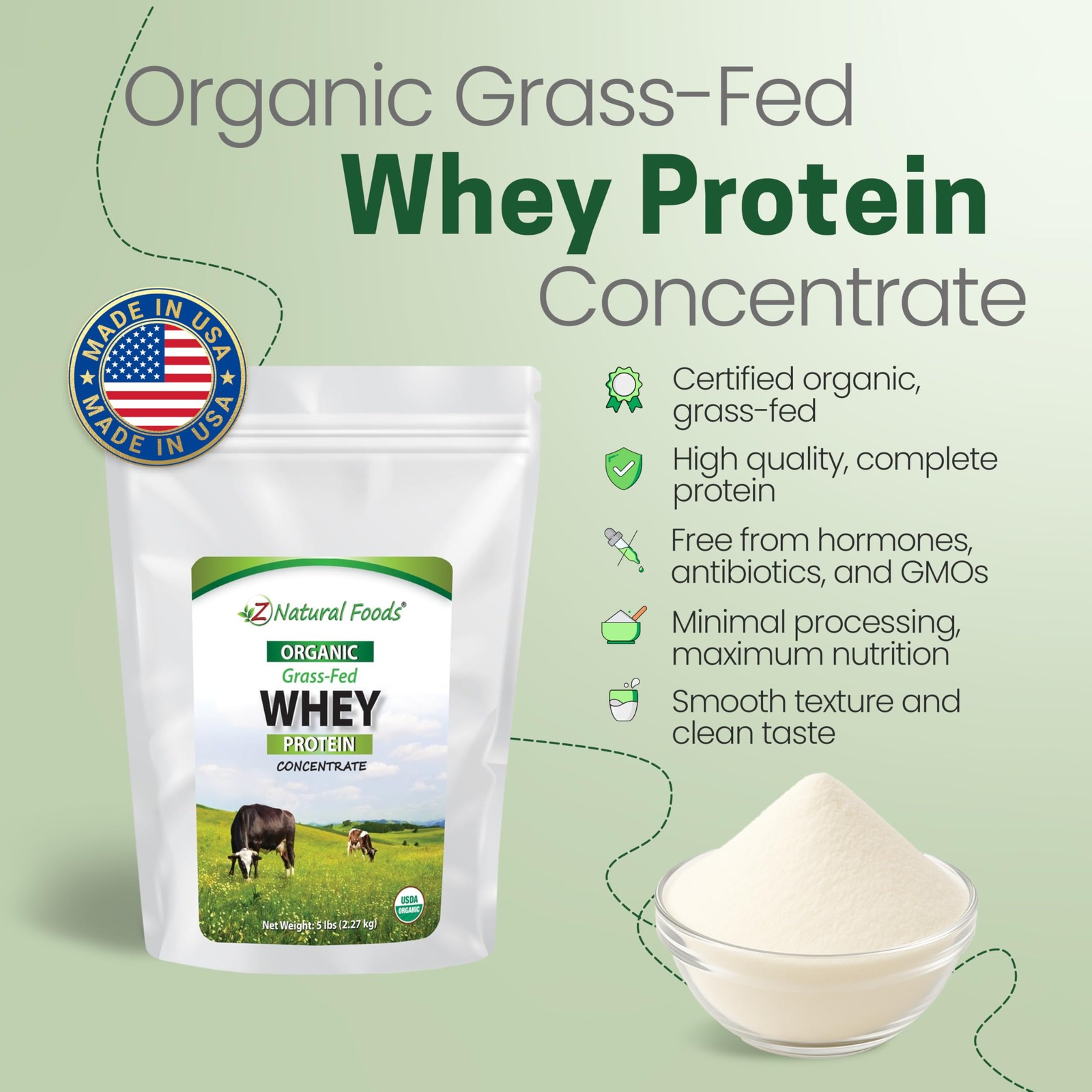 Z Natural Foods Organic Whey Protein Concentrate NutrientDense Grass Fed Whe…