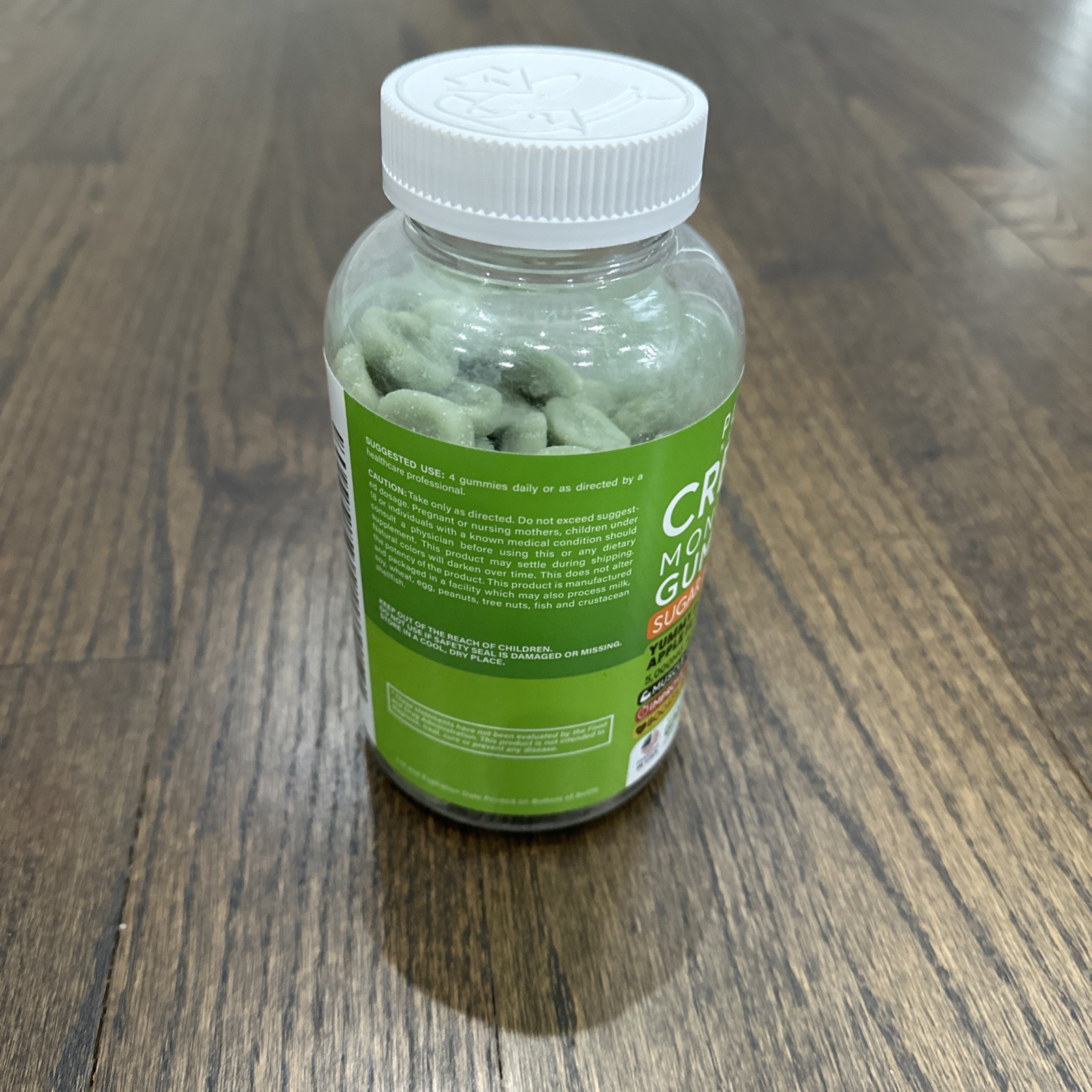 PLANT.O NUTRITION Creatine Monohydrate Gummies Sugar Free 120 Count Green Apple
