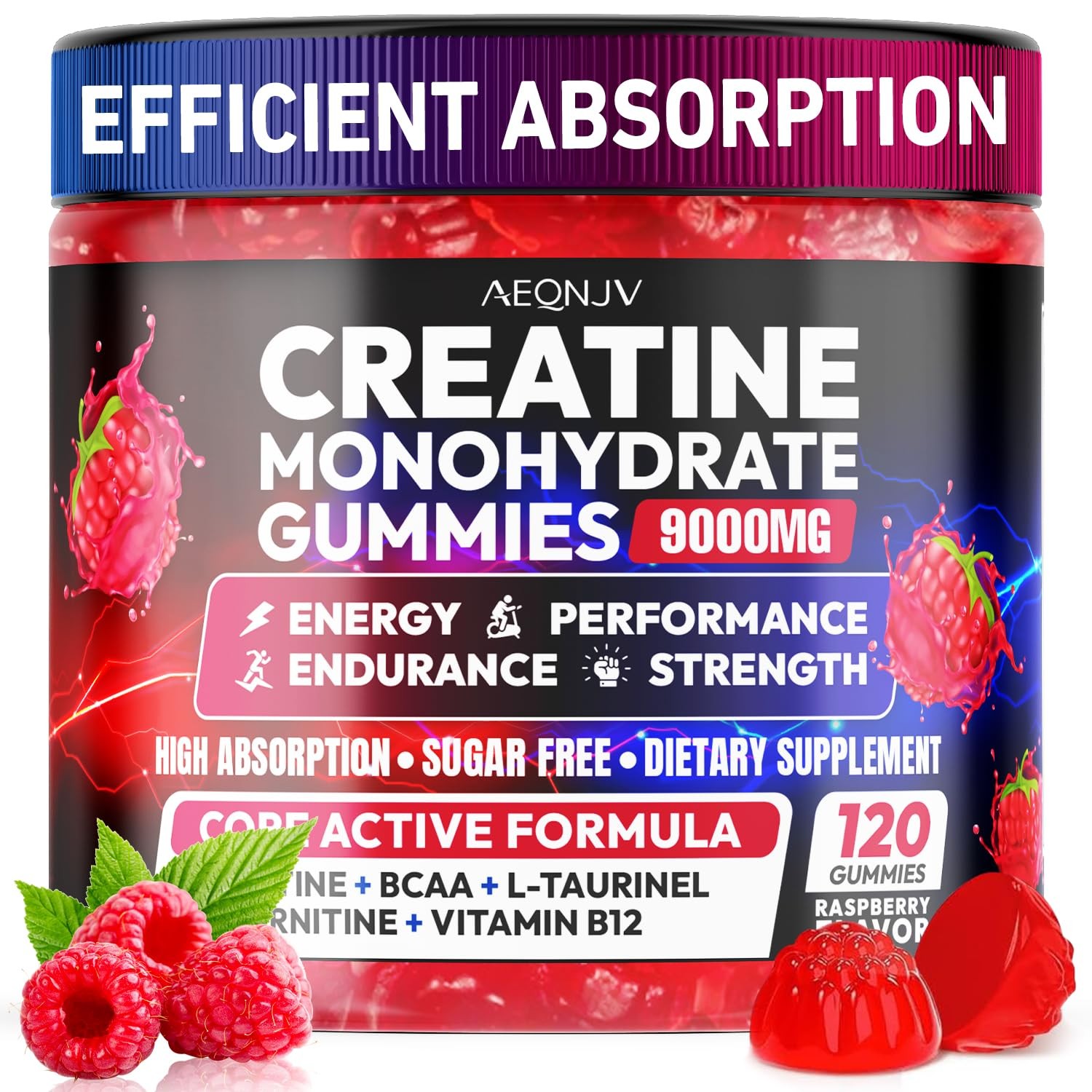 AEQNJV Creatine Gummies Monohydrate Complex 9000MG, Pre-Workout for Men Wome…
