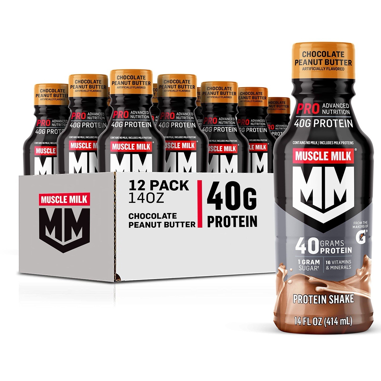 Muscle Milk Pro Series Shake Chocolate 🍫 Peanut 🥜 Butter, 14 Fl Oz, 12 Ct