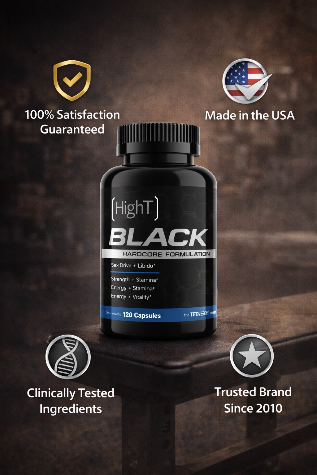 High T Black Testosterone Booster – Strength, Stamina & Sex Drive | 120 Caps