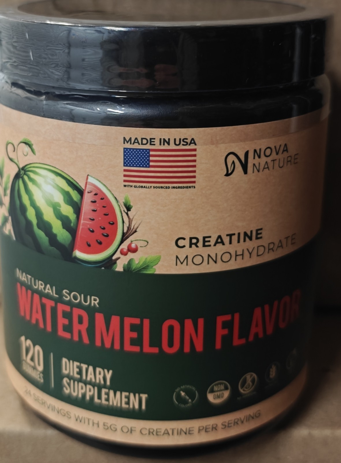 Creatine Monohydrate Gummies MADE IN USA, Certified by USA Lab, Sour Watermelon