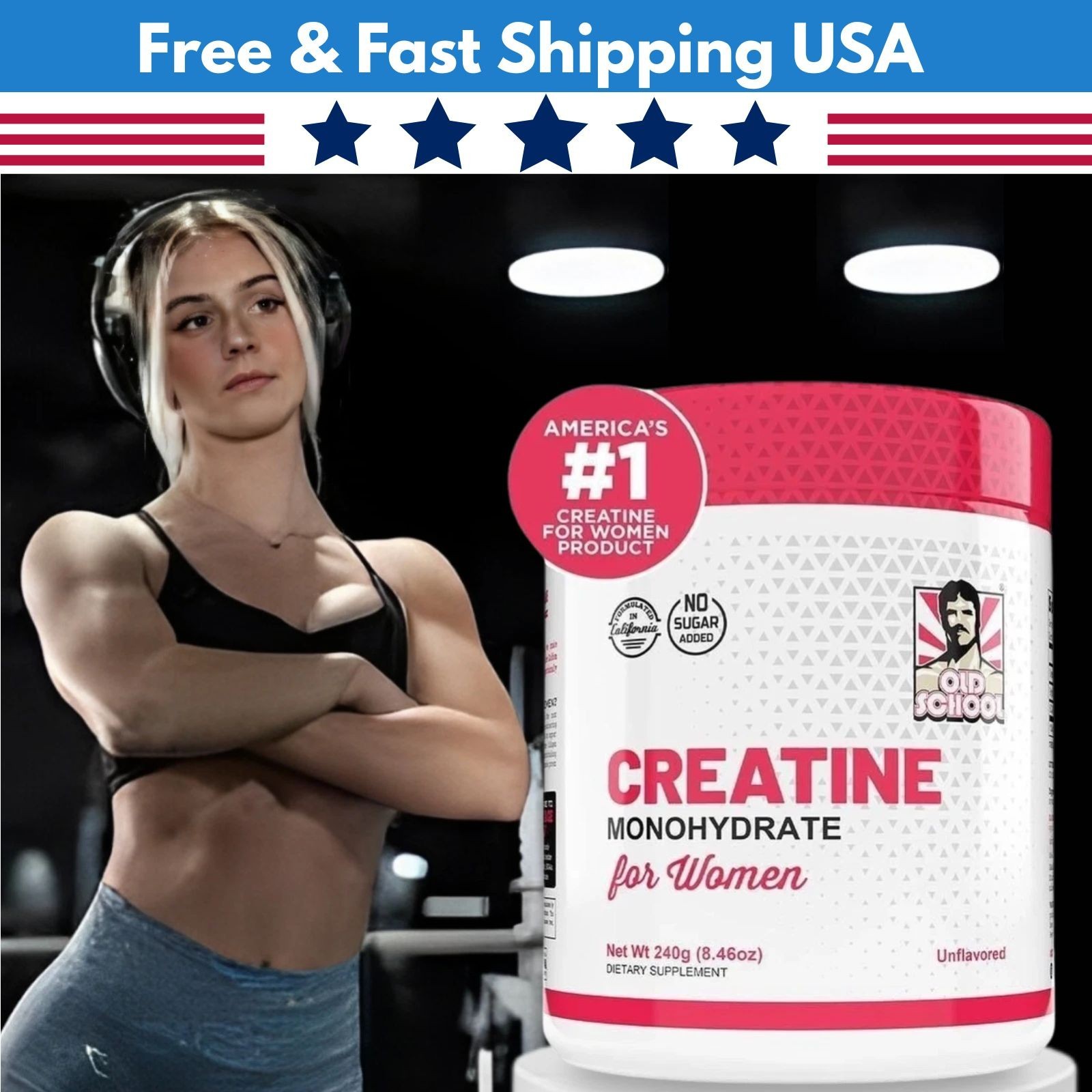 Creatine 5000mg Monohydrate for Women 2g Collagen & 1g BCAA – 240g (2 Packs)