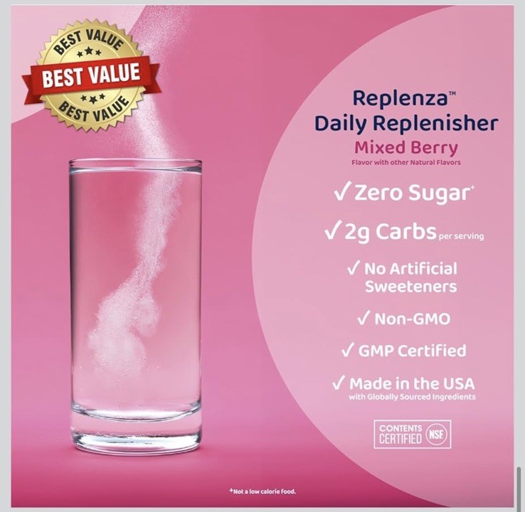 💪Replenza Mixed Berry Electrolyte Mix Zero Sugar 6.8oz Powder (EXP 10/2026)