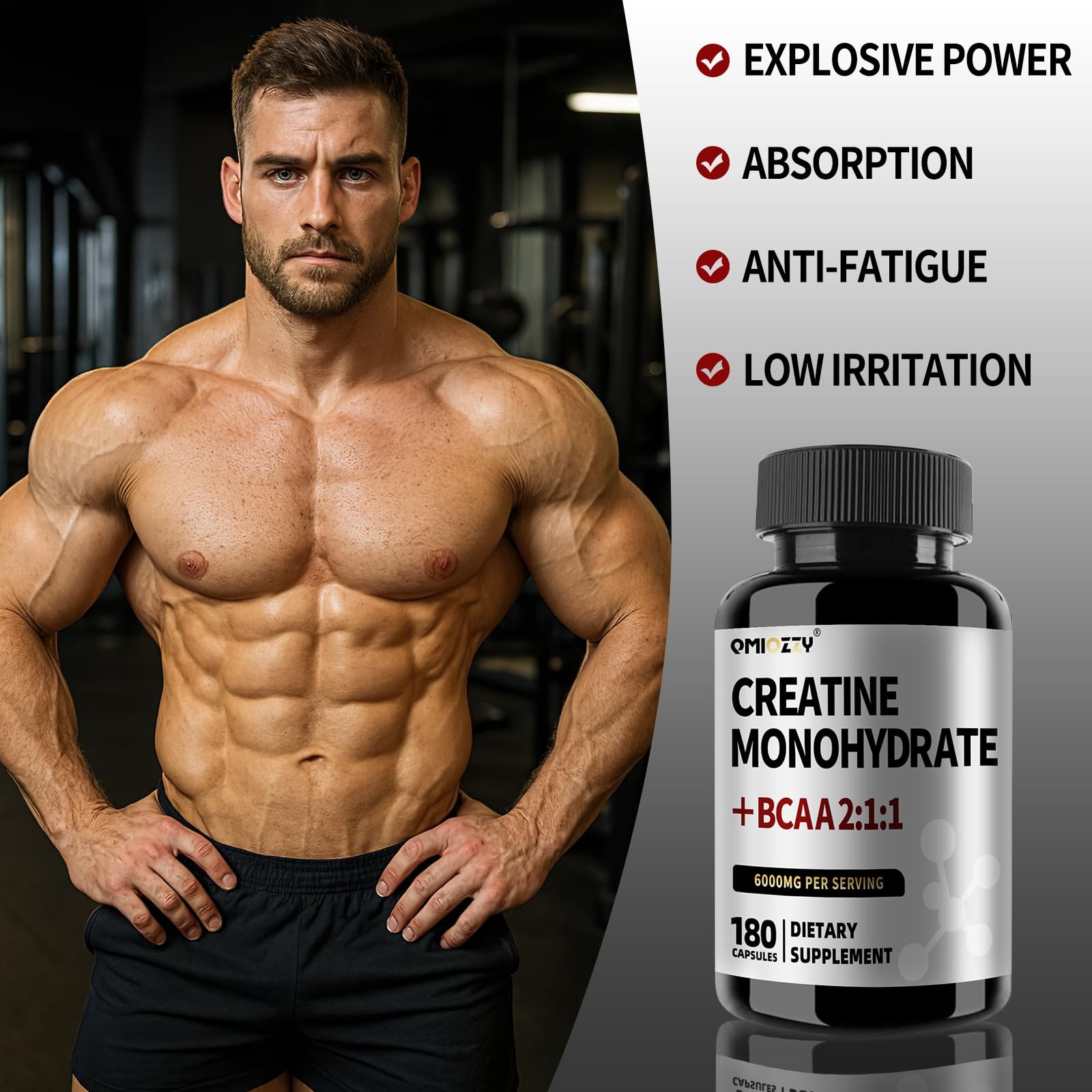 Qmiozzy Micronized Creatine Monohydrate 6000mg BCAA 180 Caps