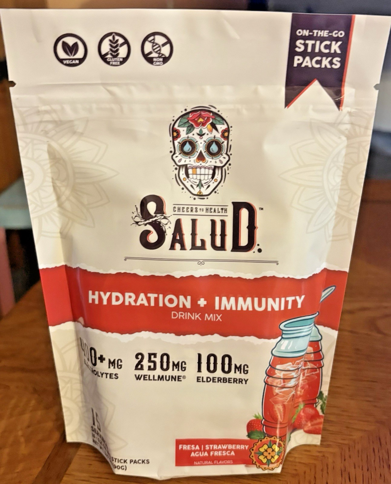 Salud Hydration + Immunity Strawberry Agua Fresca 15 on the go Stick Packs