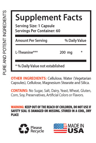 Organic Theanine – L-THEANINE EXTRACT 200MG – Supports Active Body Health – 3Bot