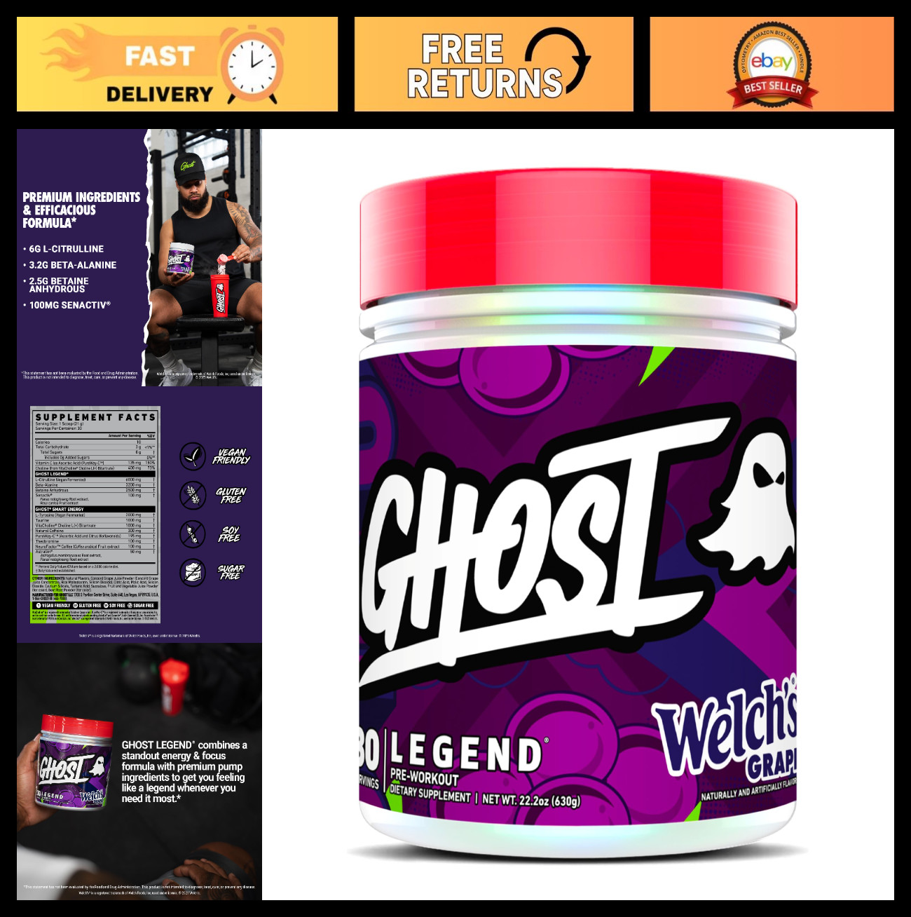 Pre-Workout Powder – 30 Servings, Grape Flavor, 300mg Caffeine, Energy & Focus,