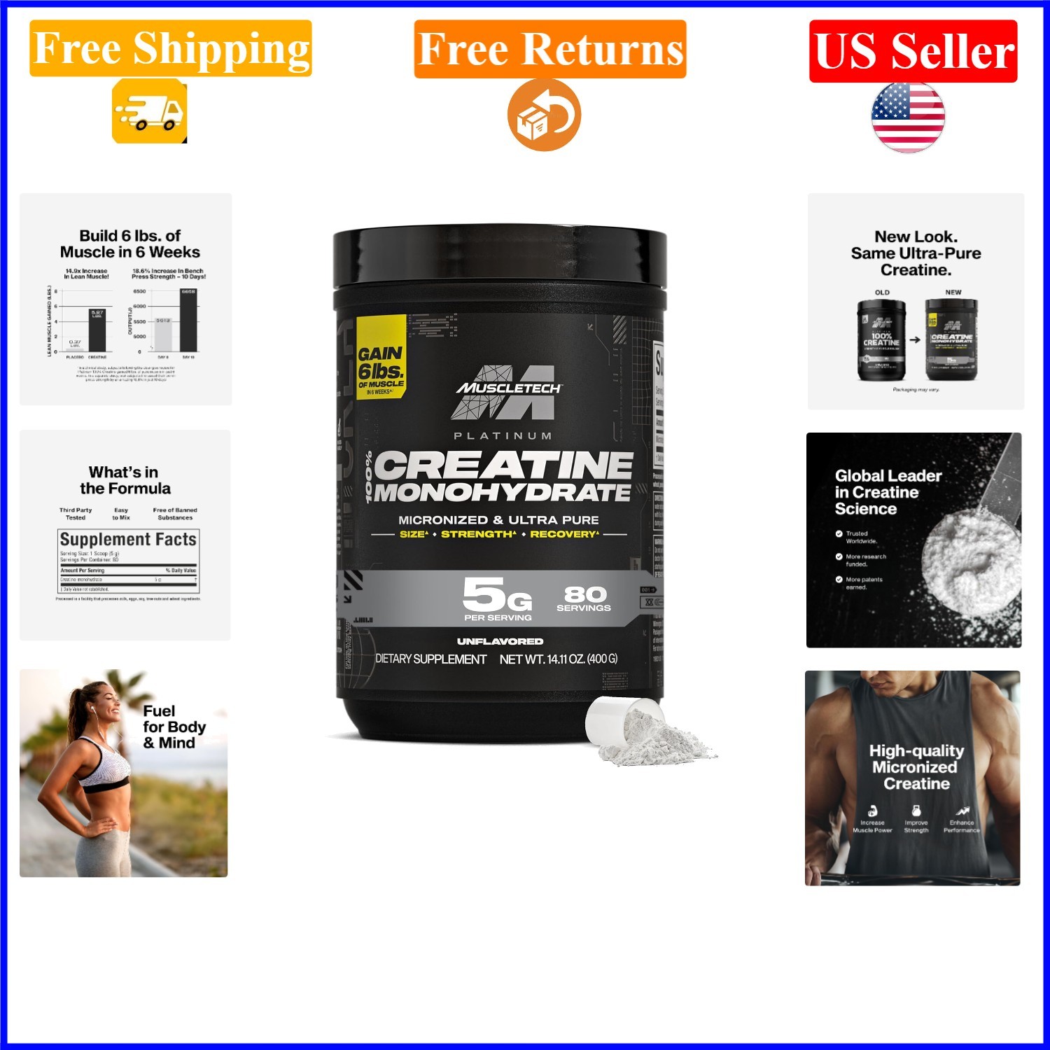 Platinum Creatine Monohydrate Powder, 80 Servings, Unflavored, 14.11 oz
