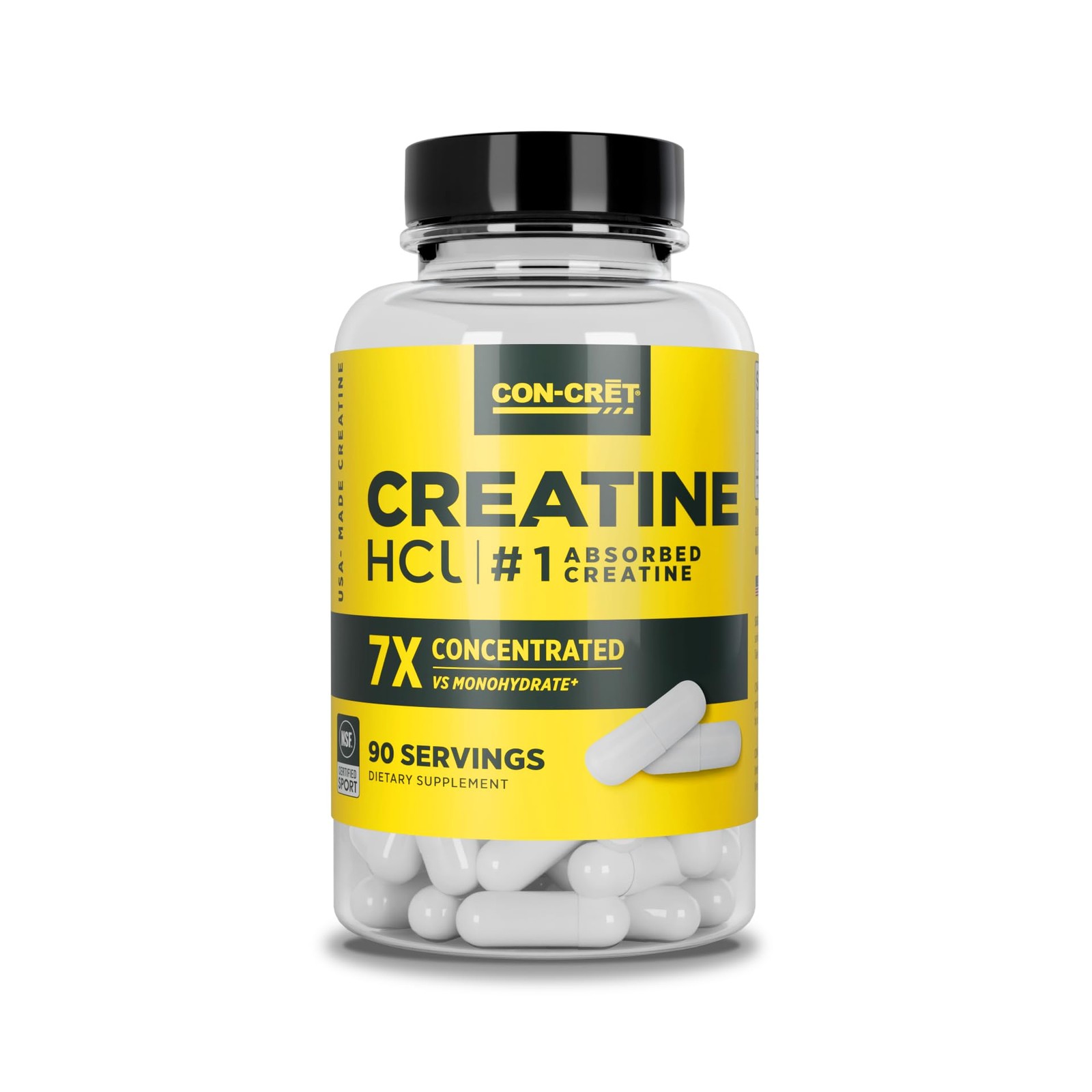 CON-CRET Creatine HCl Capsules Muscle & Cognitive Support 90 ct NSF Certified