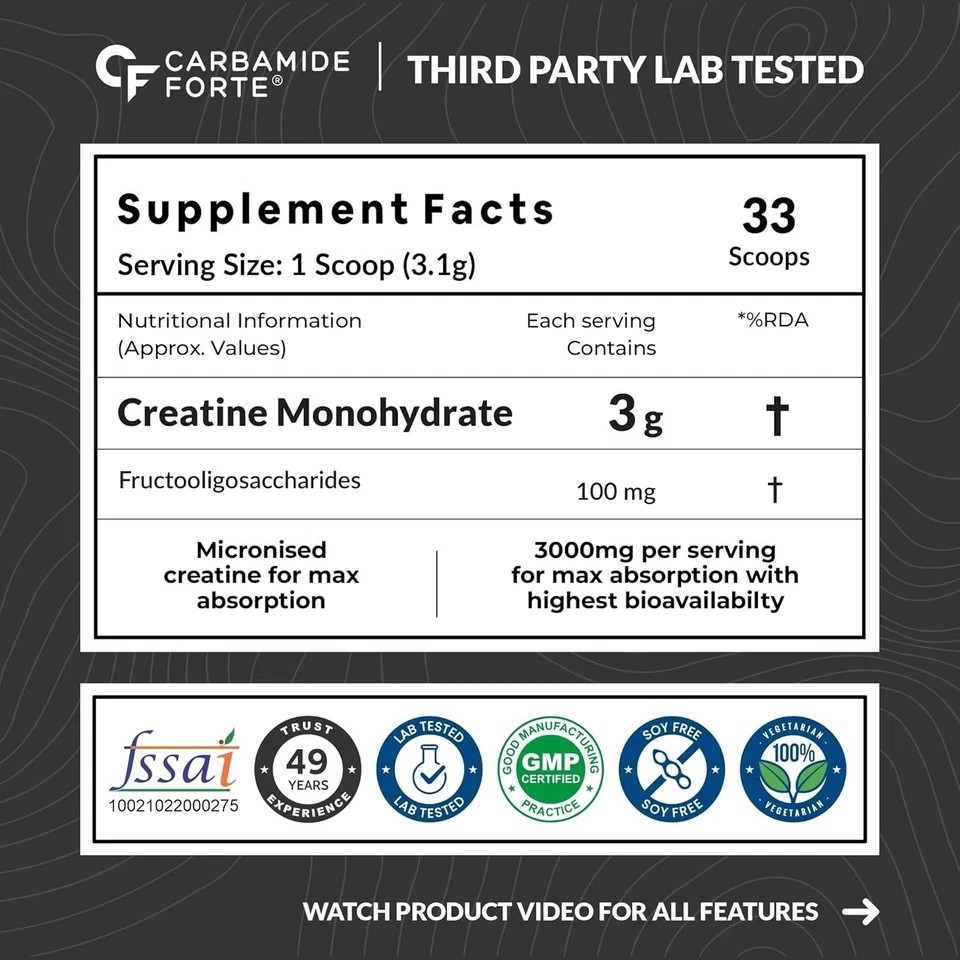 Creatine Micronized Monohydrate Powder | Unflavoured – 33 Servings – 103g