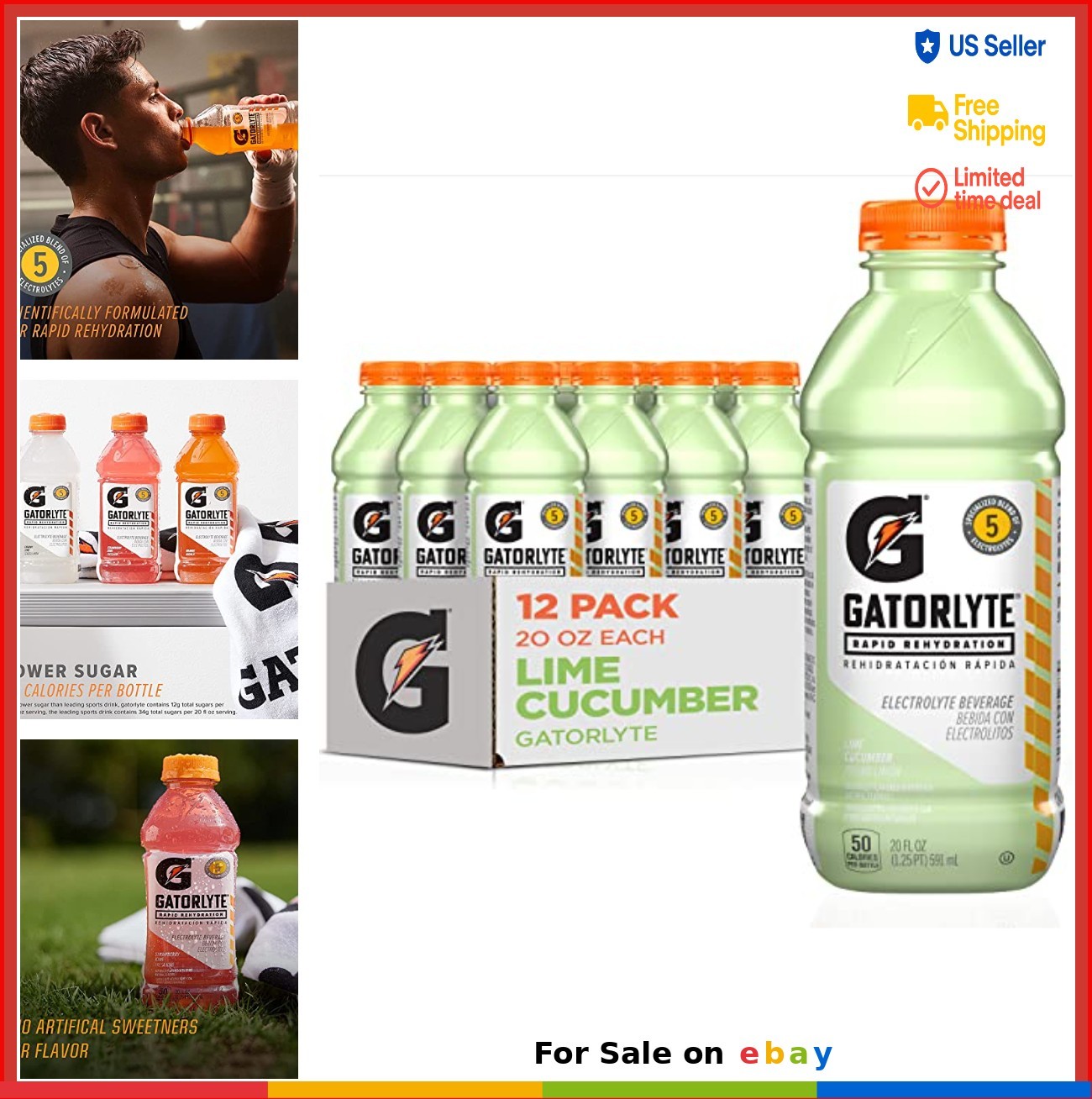 Electrolyte Drink 12 Pack 20 fl oz Lime Cucumber Rapid Rehydration Low Sugar