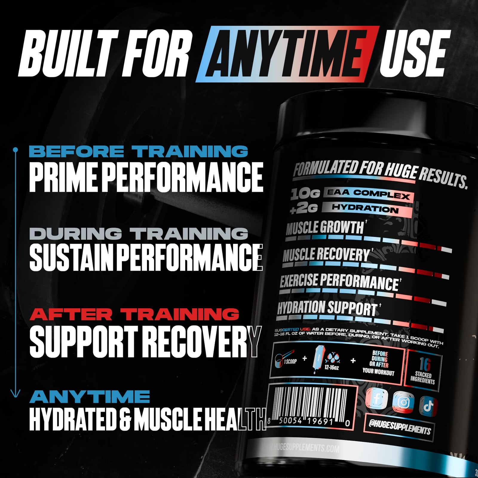 Huge EAA + Hydration, Essential Amino Acids Powder, EAAs & BCAAs, Intra & Pos…