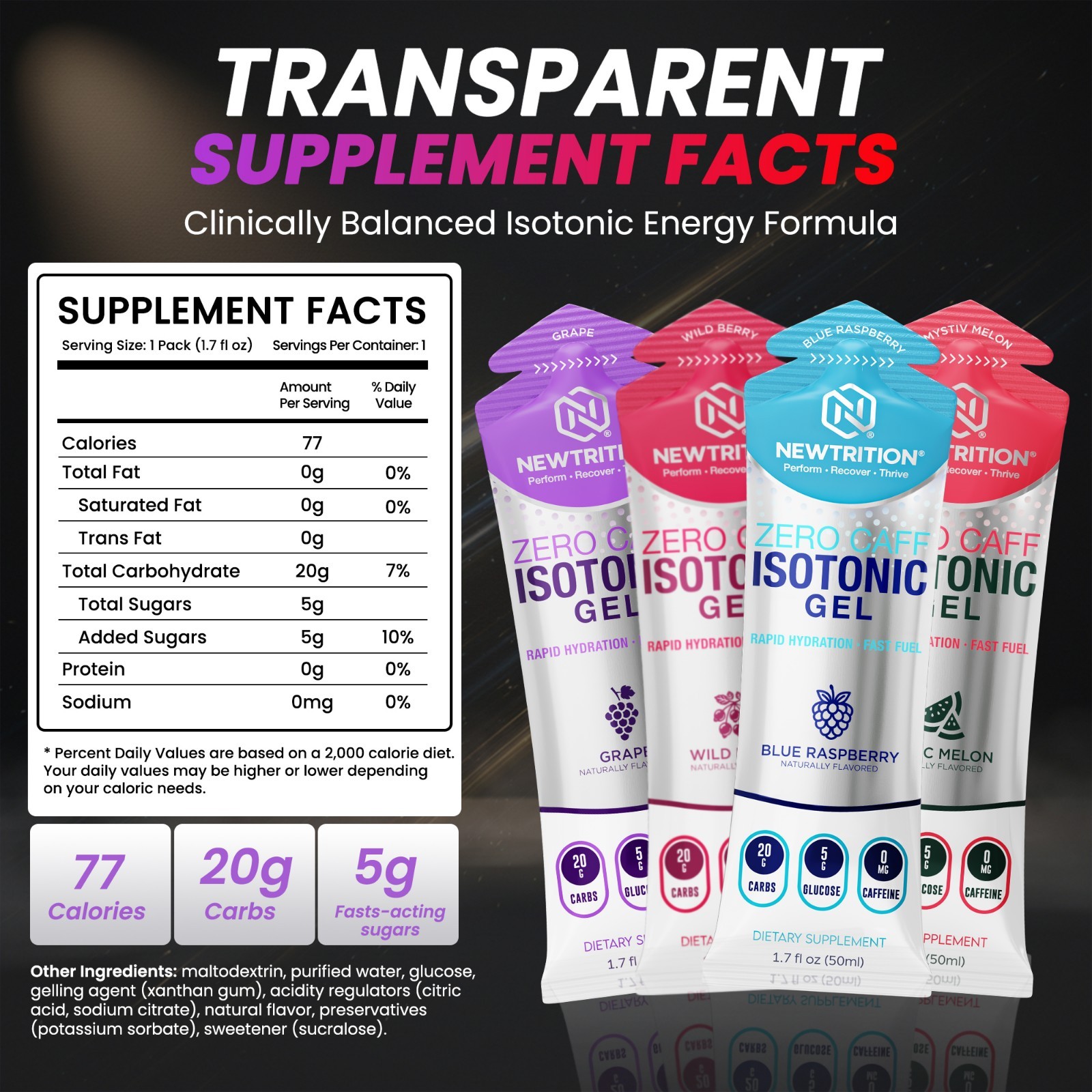 NewTrition Isotonic Energy Gel Variety Pack 50ml 20g Carbs Running Cycling Fuel