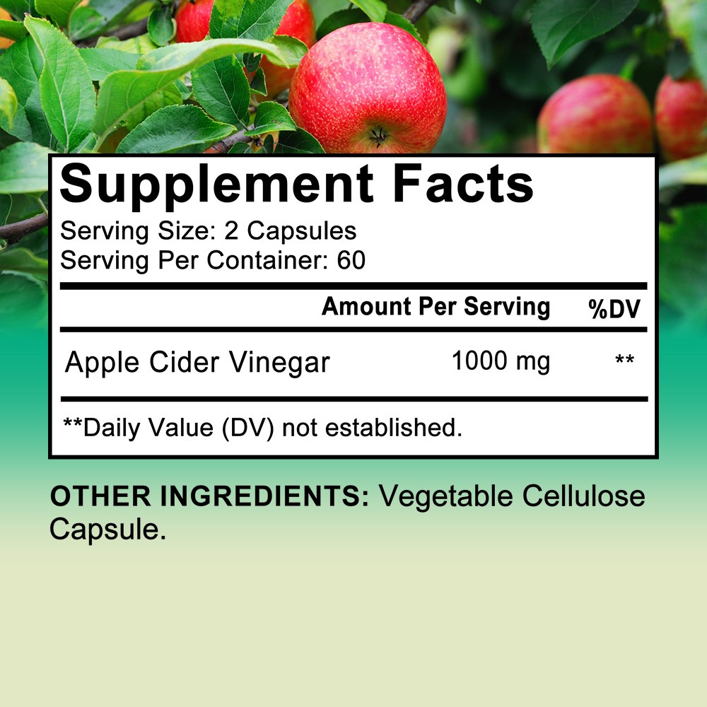 Apple Cider Vinegar Capsules 1000mg Supports Digestive Health 30-120 Pills Vegan