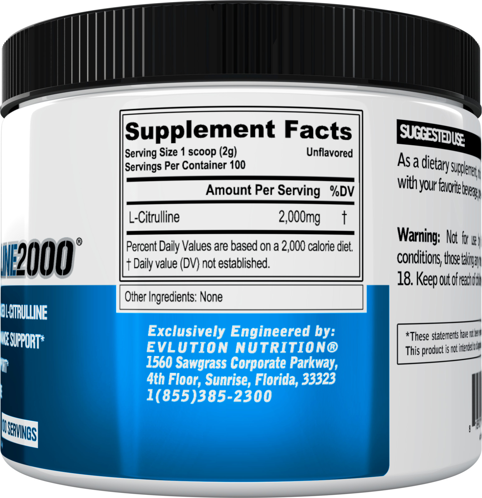 Evlution Nutrition L-Citrulline – Workout & Vasodilation Support – 100 Servings