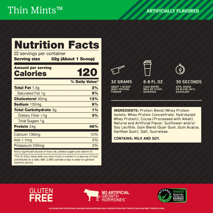 Optimum Nutrition Gold Standard Whey, Thin Mint Cookie, 1.5 lb
