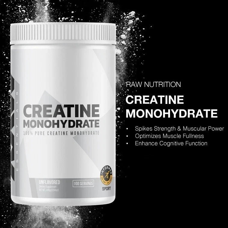 RAW Nutrition Creatine Monohydrate Powder, 510g, 100 Servings, Unflavored
