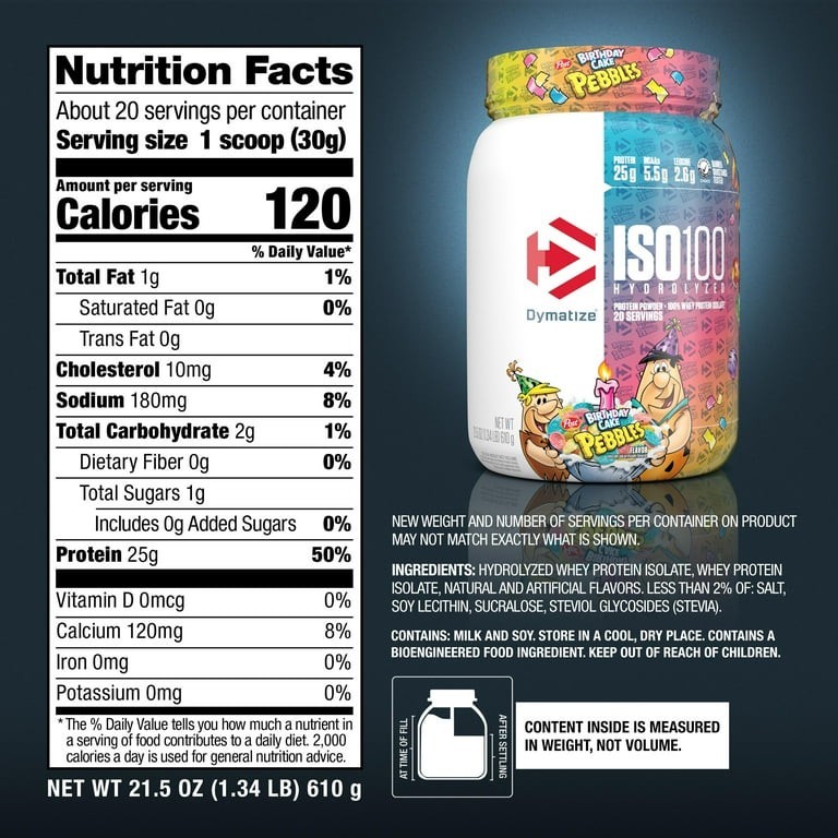 Dymatize ISO100 Hydrolyzed Whey Protein Isolate Powder Birthday Cake 610g