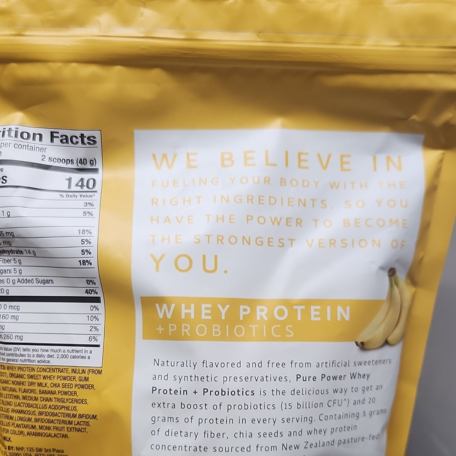 Pure Power Whey Protein Powder + Probiotics Banana Muscle Gain Unisex