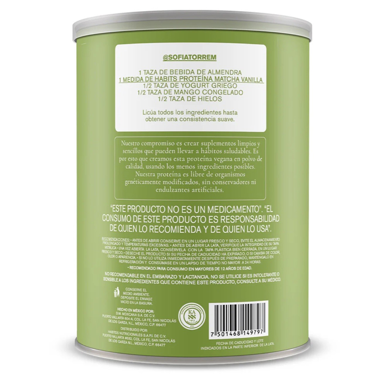 HABITS Vegan Protein Matcha Vanilla Probiotic 488g Not A Fancy Kitchen Non-GMO