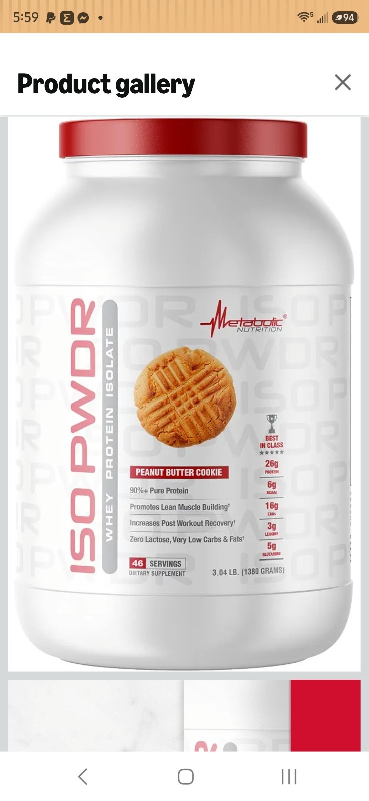 Metabolic Nutrition ISO Whey Protein Isolate Zero Lactose PB Cookie 3.04 lb