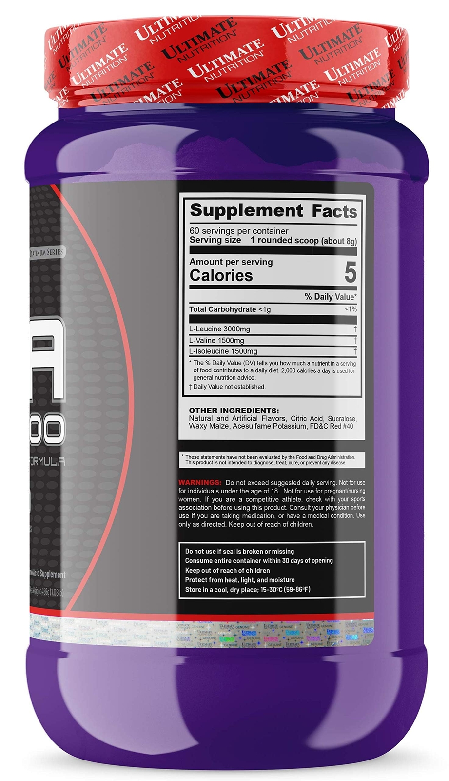 Ultimate Nutrition Flavored BCAA Powder – Ruby Red Candy, 60 Servings