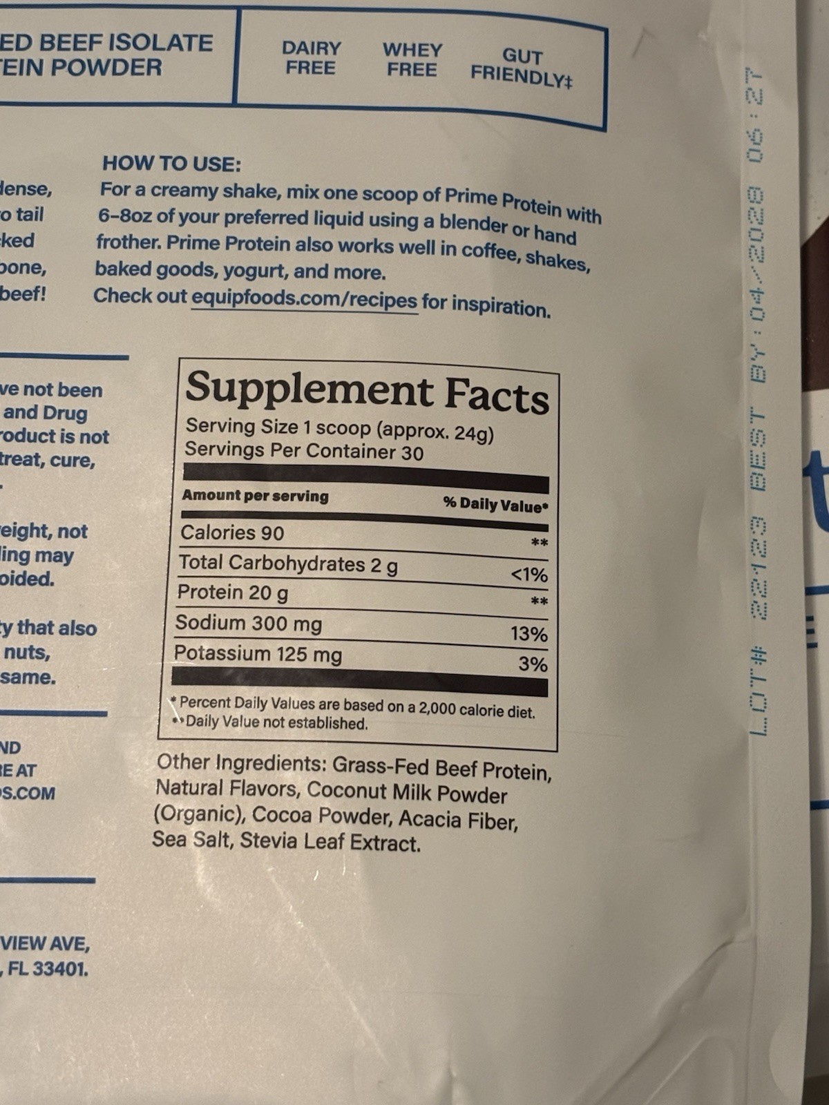 Equip Foods Prime Protein Powder Cookies & Cream, Grass Fed Beef Isolate, 1.57lb