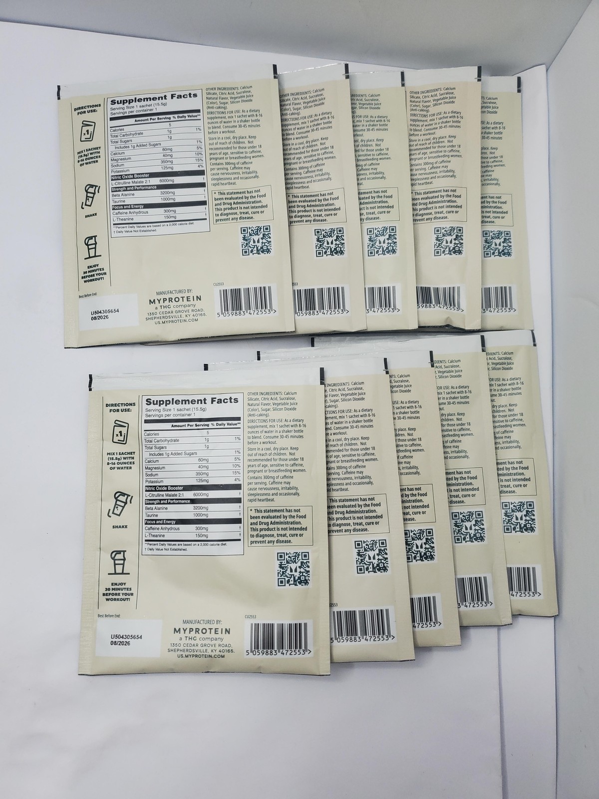 10pk Myprotein Origin Pre-Workout Strawberry 0.5 Oz Sachets 300mg exp 8/26