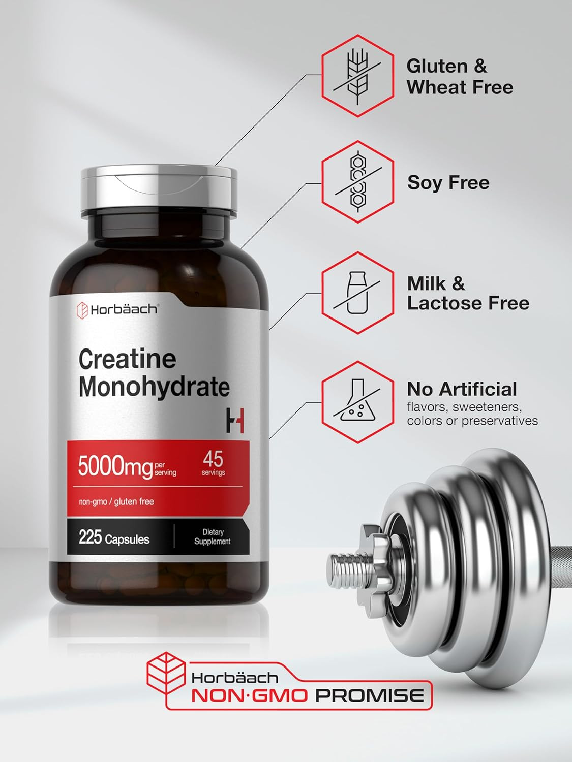 Creatine Monohydrate | 5G | 225 Capsules | Non-Gmo, Gluten Free Supplement