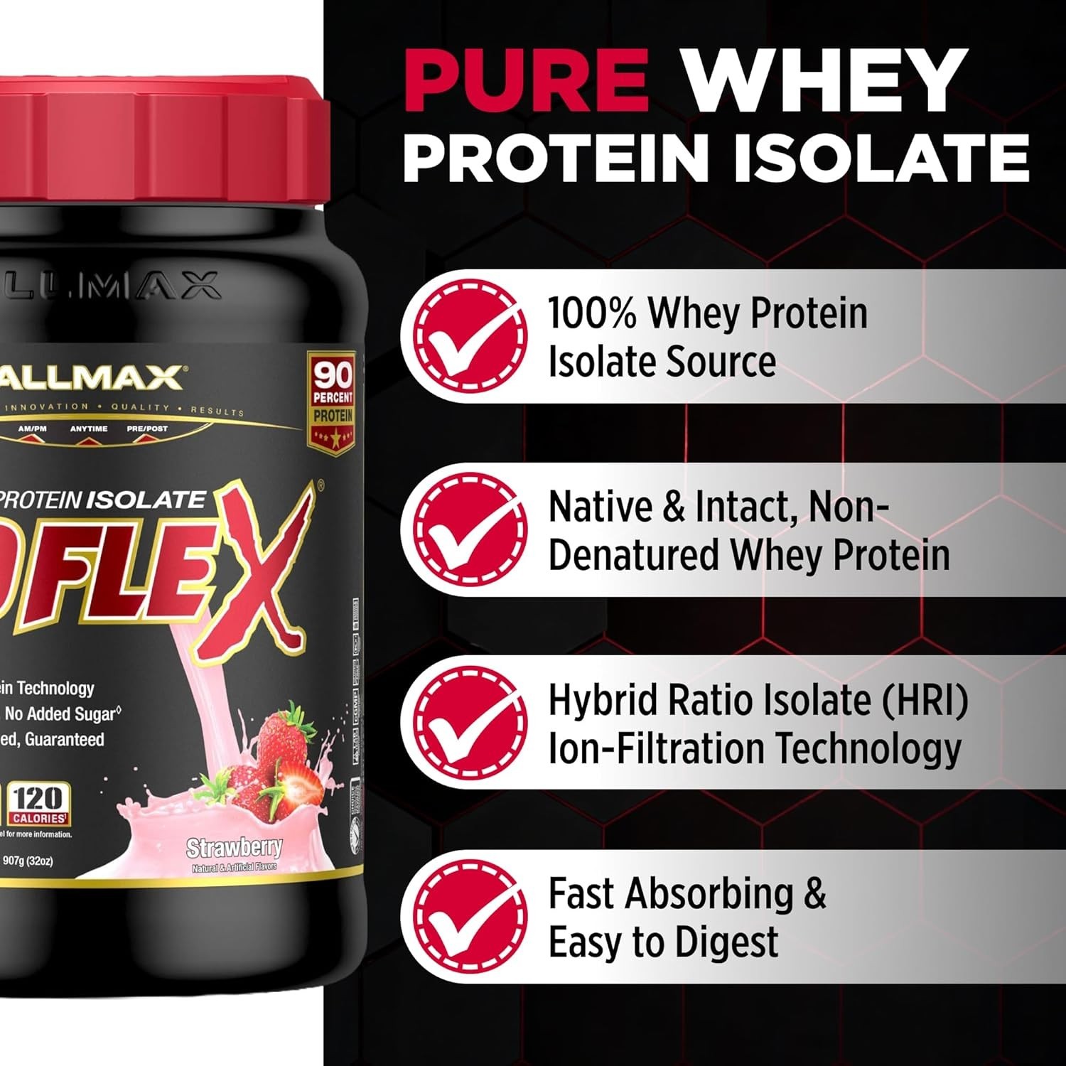 ALLMAX ISOFLEX Pure Whey Isolate Protein Powder – Gluten Free, Low Lactose, Suga