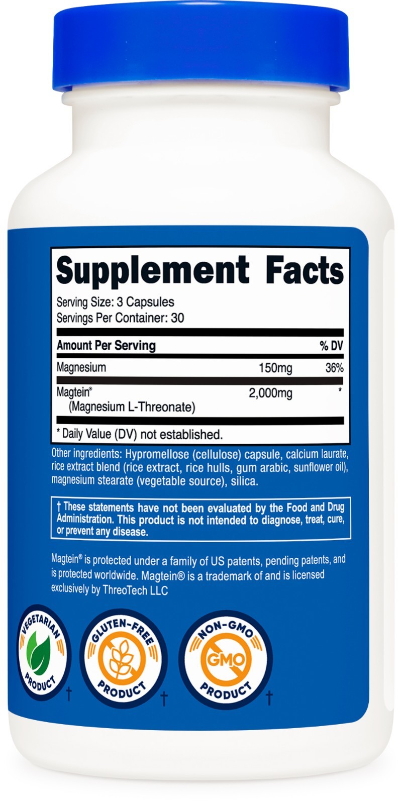 Nutricost Magtein Magnesium L-Threonate 2,000mg, 90 Capsules (30 Servings)