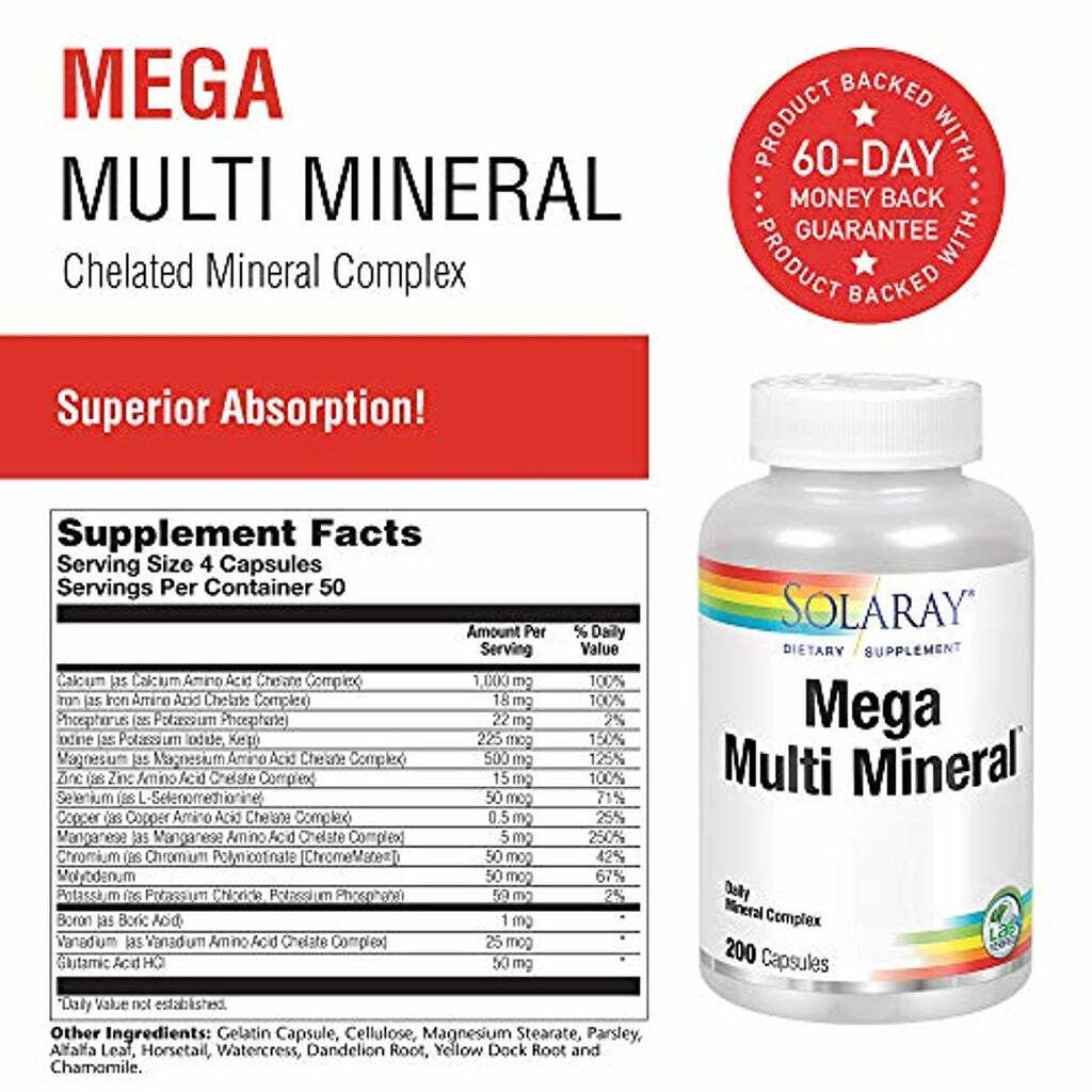 Solaray Mega Multi Mineral | 200 Capsules