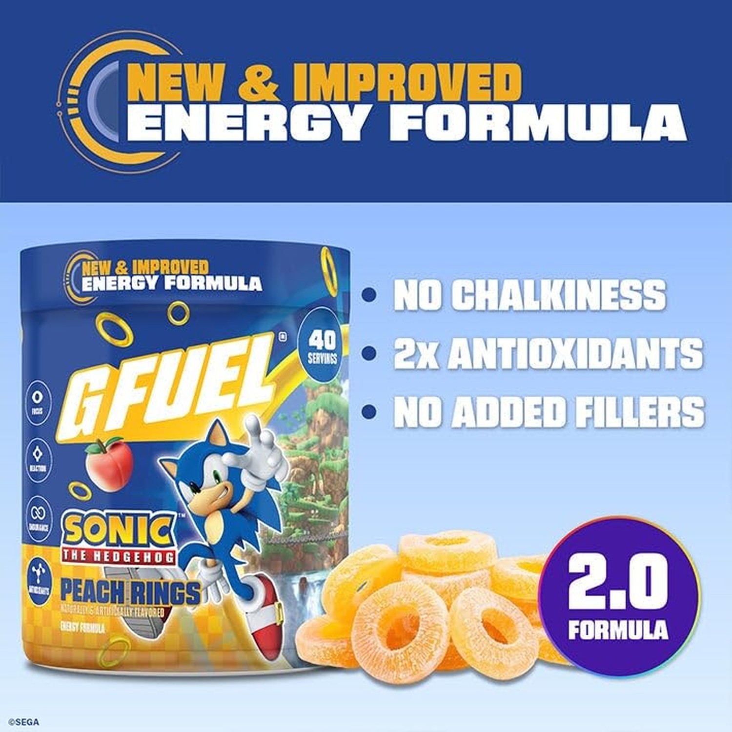 G Fuel Sonic 2.0 Energy Drink Powder, Pre Workout Caffeine Mix for Gaming, Su…