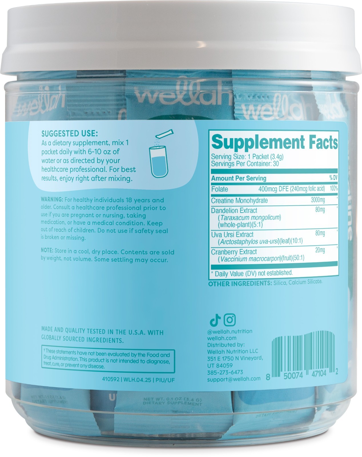 Wellah Pump-It-Up Creatine For Women (Unflavored) 30 Stick Packs – To-Go Packets