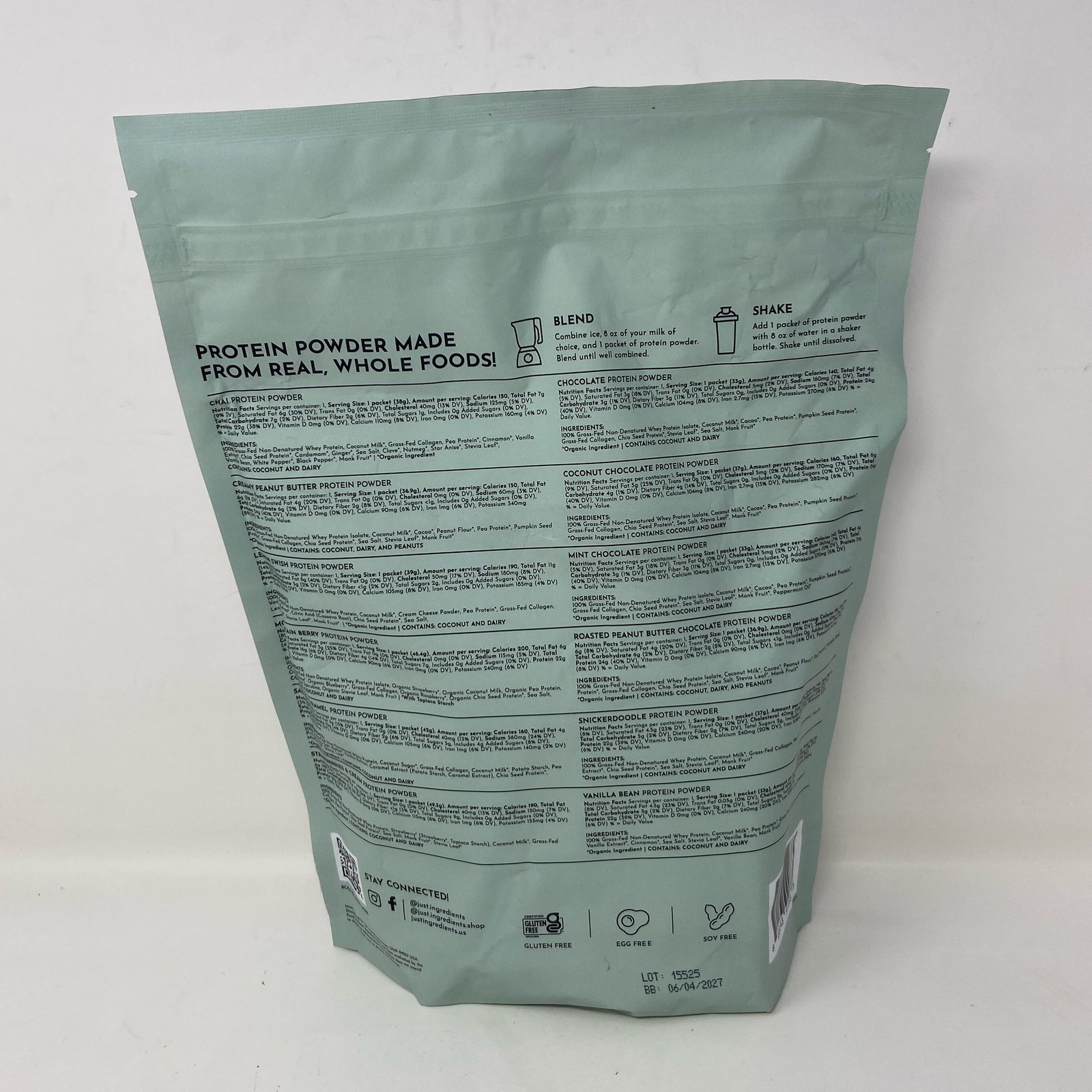 Just Ingredients Protein Powder Sample Pack, White, 12 Sticks