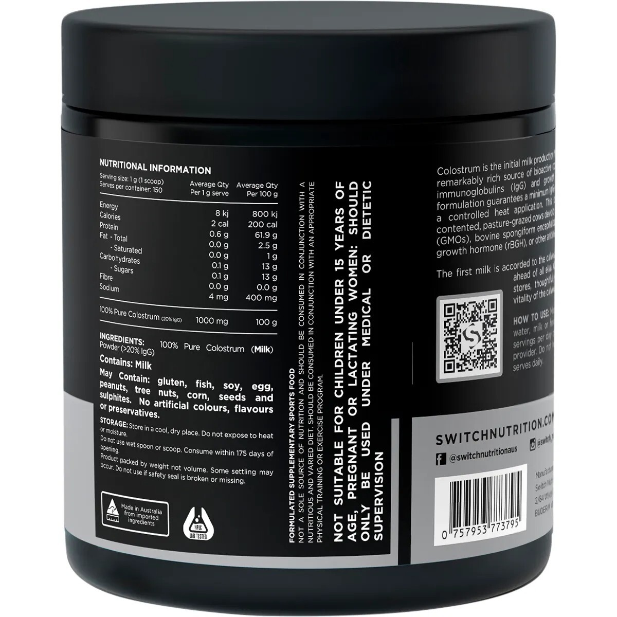 New Switch Nutrition Colostrum 100% Pure Colostrum Powder 150g