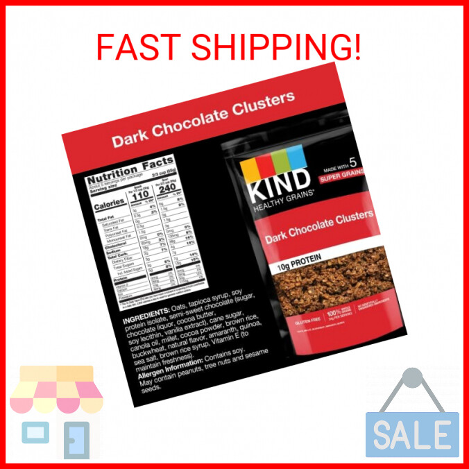 KIND HEALTHY GRAINS Granola, Healthy Snack, Dark Chocolate Granola Clusters, 10g