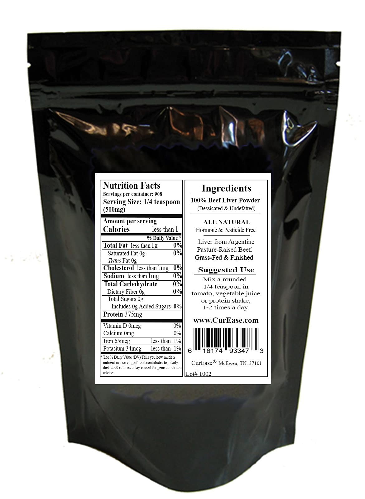 CurEase Argentine Grass Feed Beef Liver Powder Undefatted 1 Pound (Pack of 1)