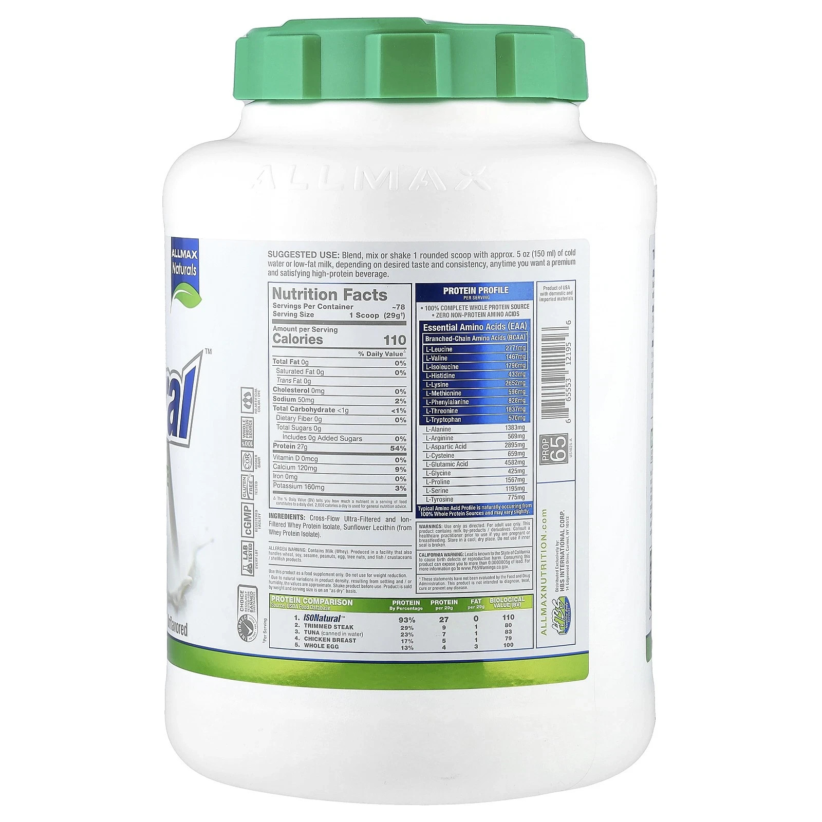 Allmax Nutrition IsoNatural – Whey Protein Isolate Unflavored 5 lbs (2.27 kg)