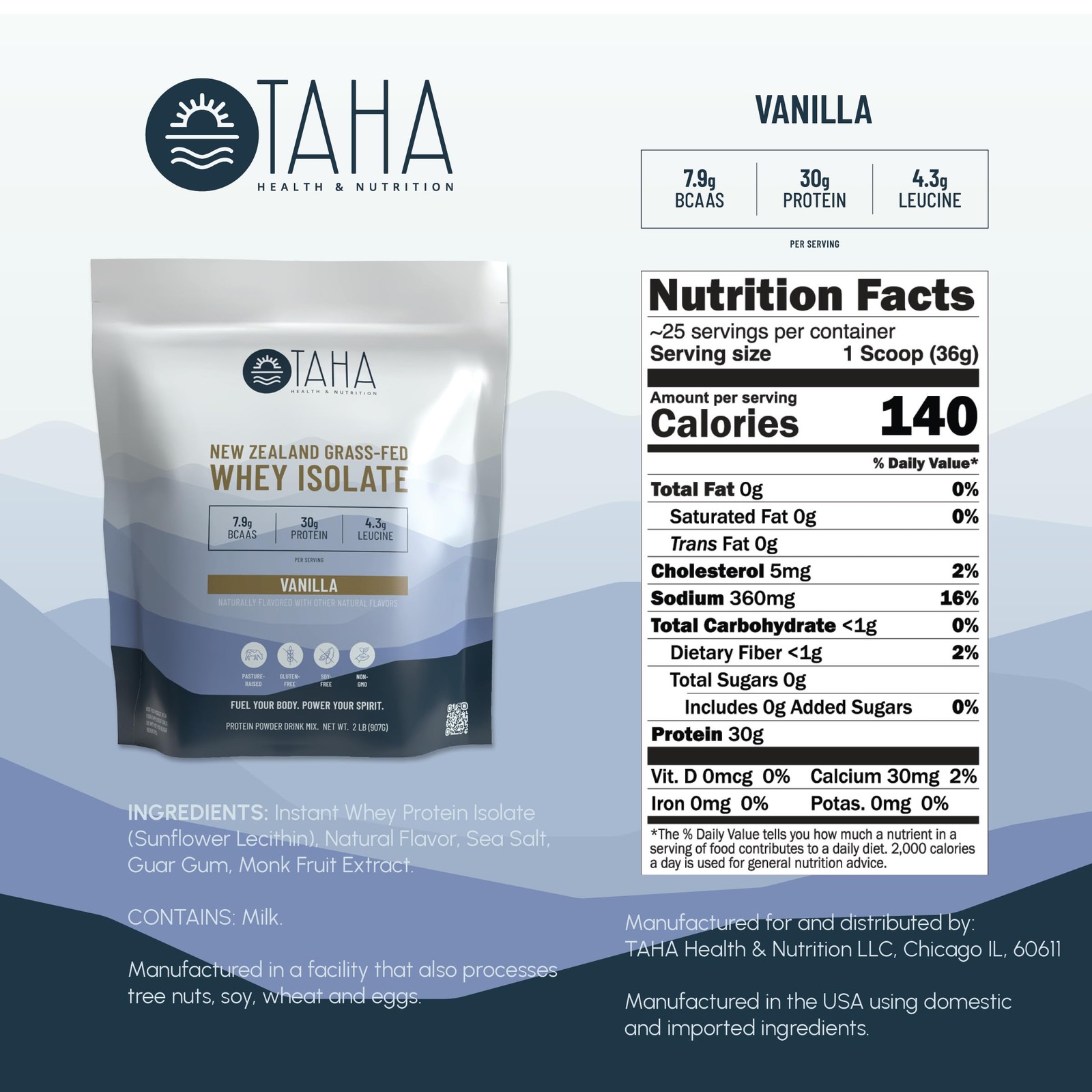 Taha Health & Nutrition Vanilla Whey Protein Isolate 2 Pound (Pack of 1)