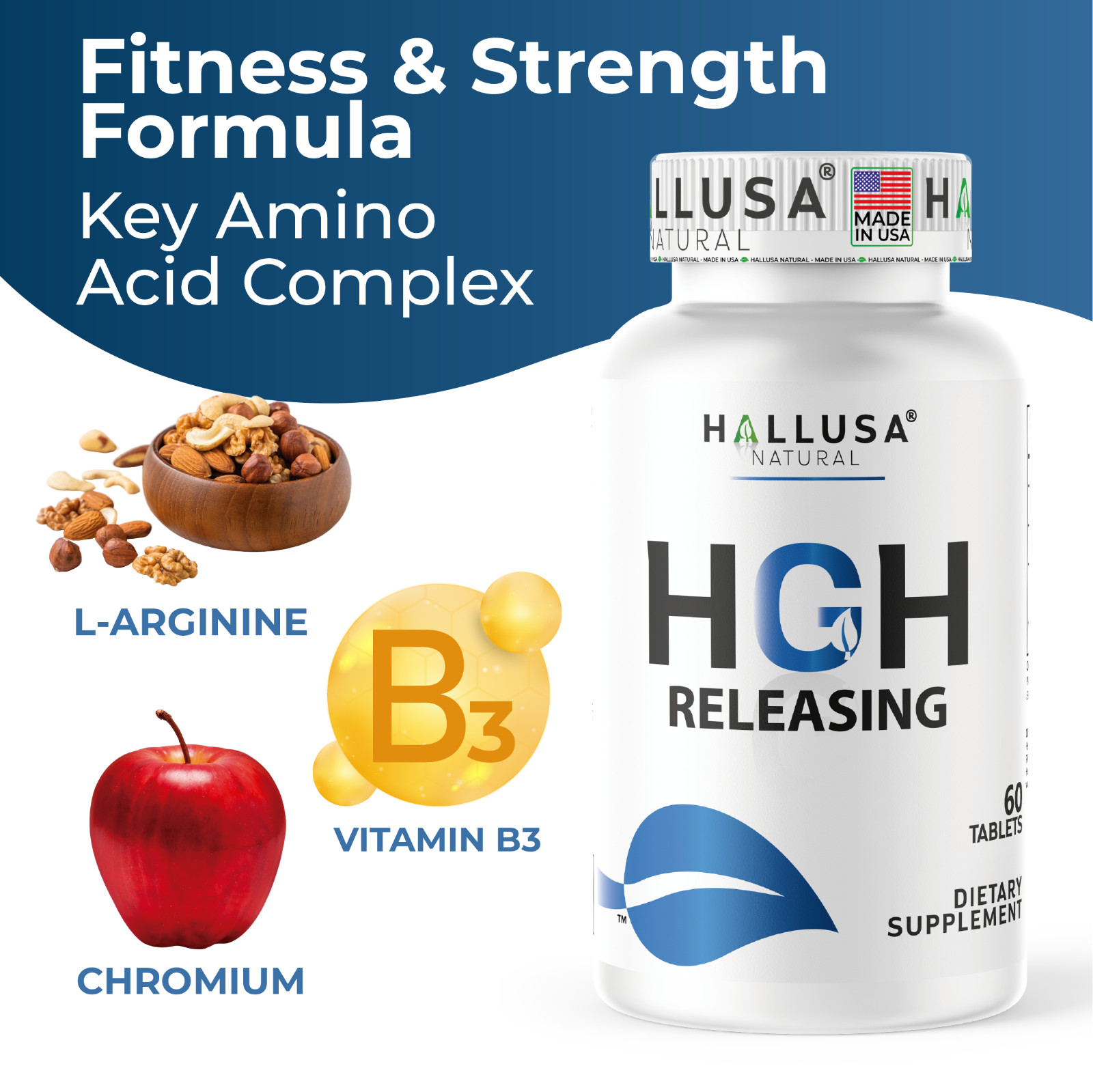 HGHBooster Natural Growth Support, Amino Acids Nitric Oxide Support – 60 Tablets