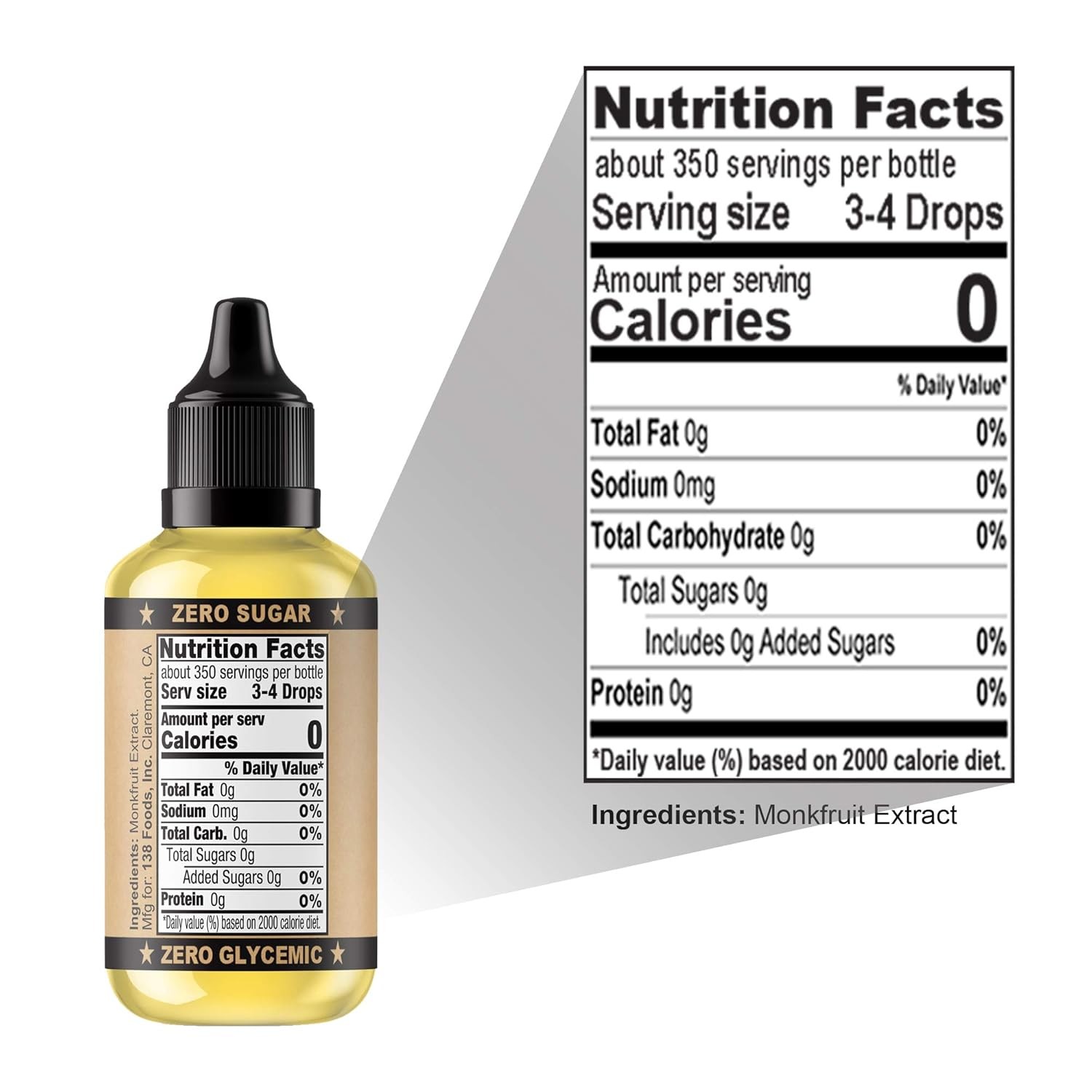 Monk Drops – 100% Monkfruit Liquid Sweetener, Zero 1.5 Fl Oz (Pack of 1)