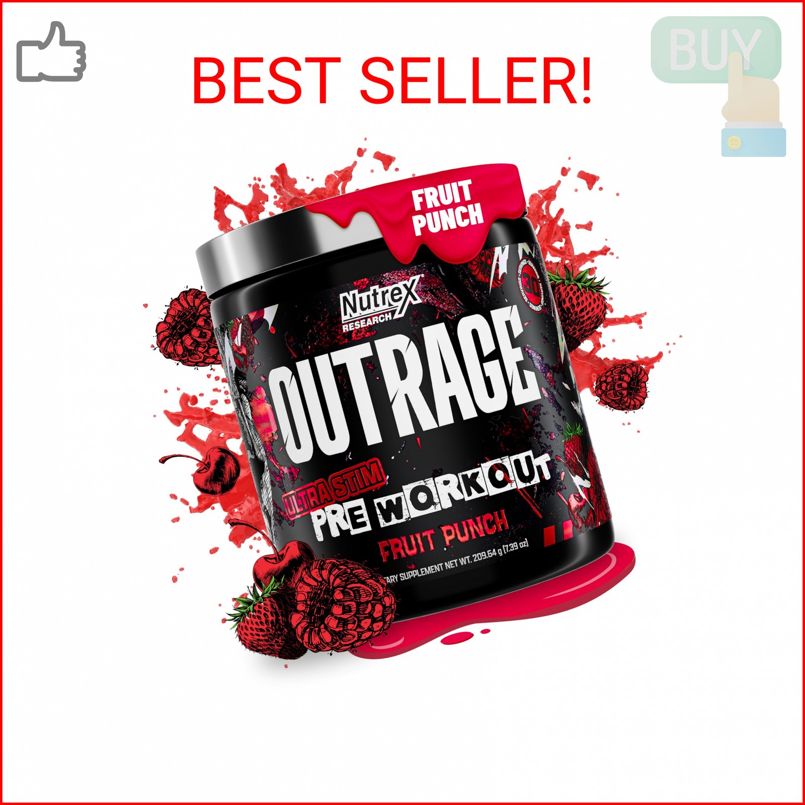 Outrage Ultra HIGH STIM Pre-Workout Powder for Men Fruit Punch | 400mg Caffeine,